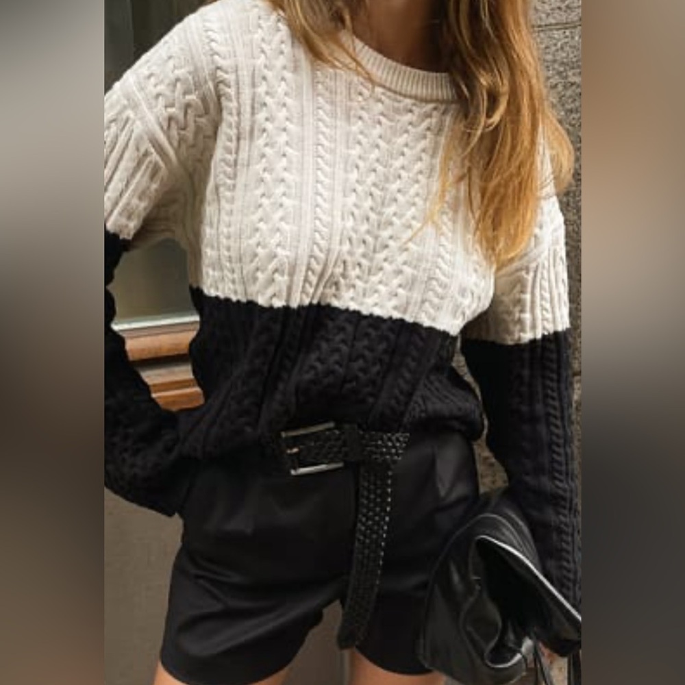 Claire Rose x Na-kd colorblock cable knit sweater XS